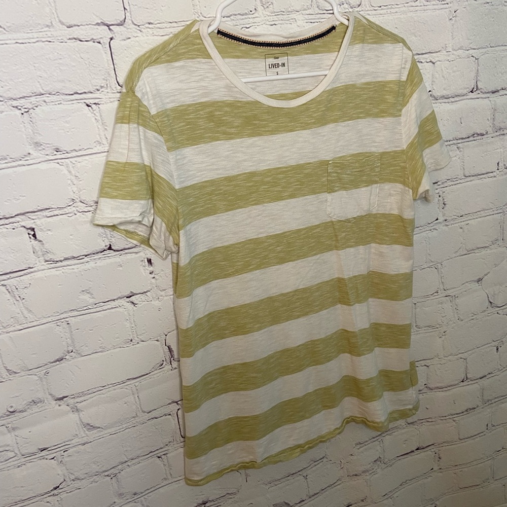 Gap Green/White Striped Short Sleeve T-Shirt w/Pocket - Picture 3 of 7